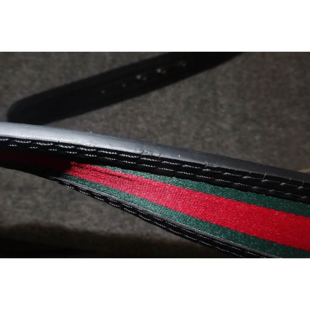 Gucci Green/Red Web Fabric & Leather, GG Logo Buckle Belt Size 44 / 110 cm
